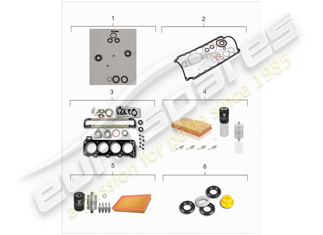porsche 1982 (944) juego de mantenimiento - juego de juntas - kit de reparación diagrama de piezas