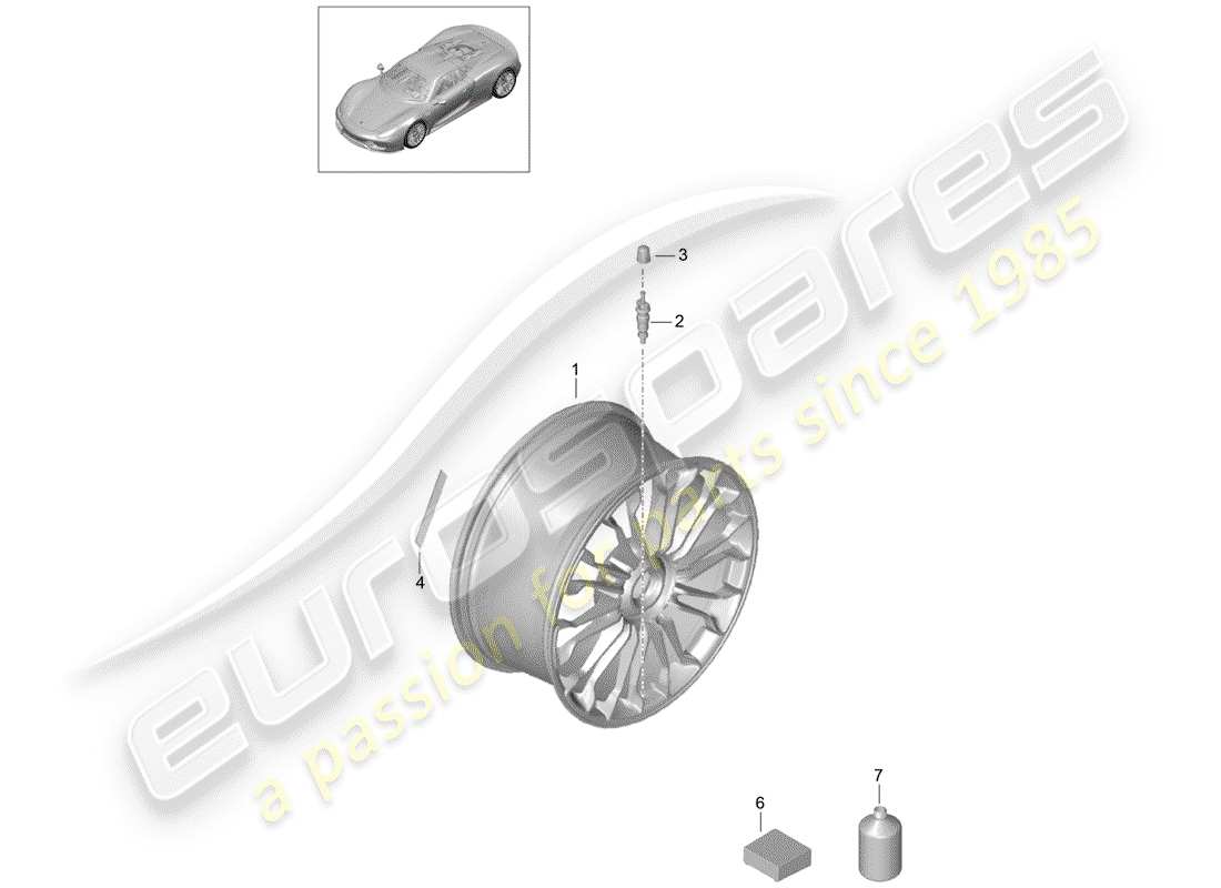 porsche 918 spyder (2015) diagrama de piezas de ruedas