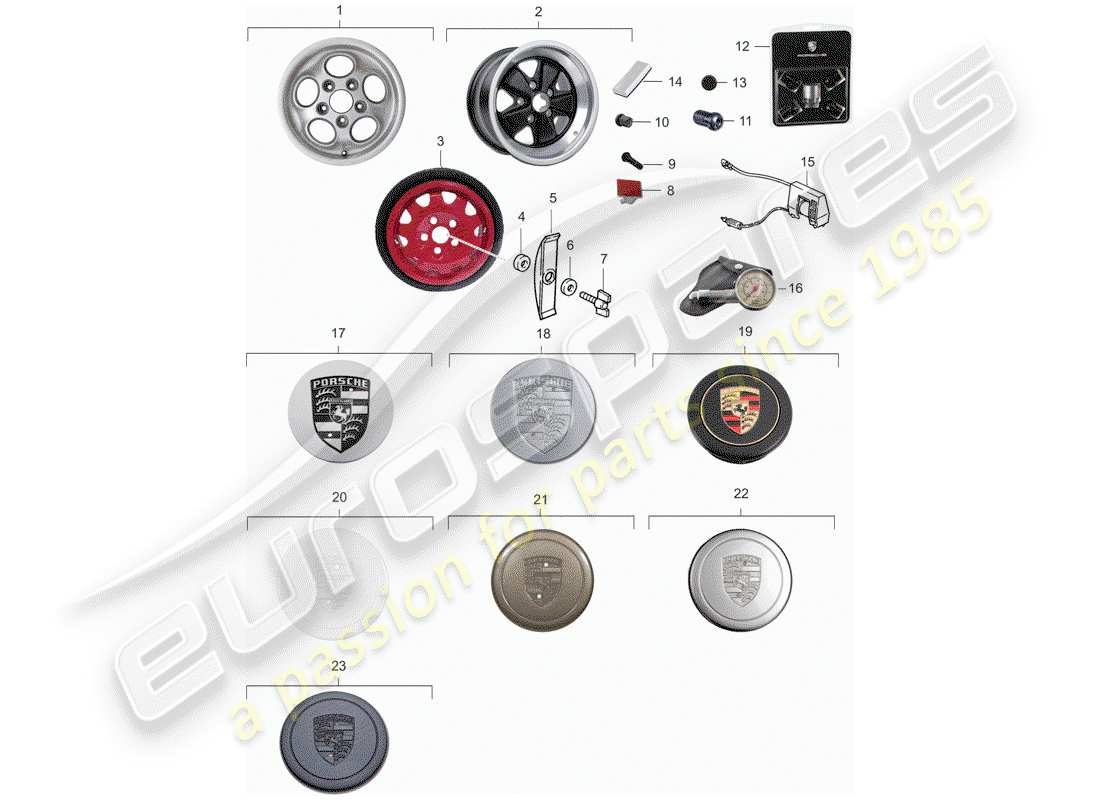 porsche 1984 (911) ruedas diagrama de piezas