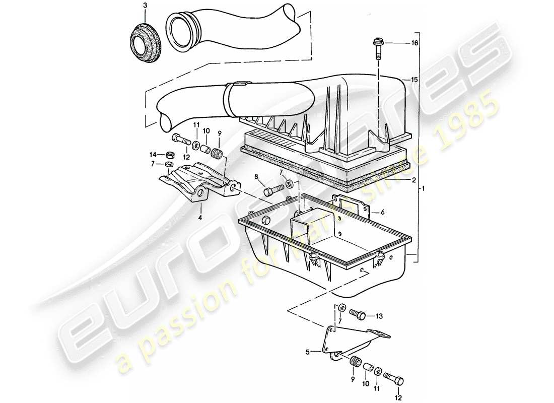 porsche 1984 (944) sistema de limpieza de aire diagrama de piezas