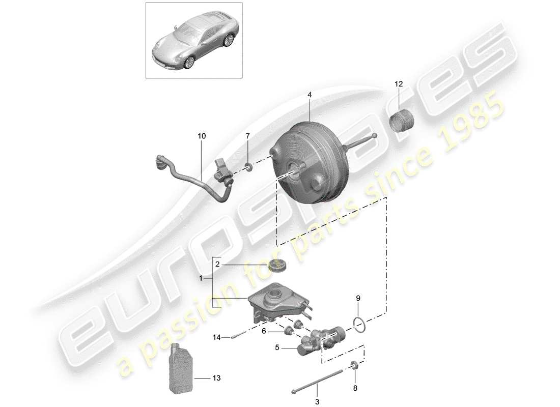 porsche 2017 (991-2) diagrama de piezas del cilindro maestro de freno