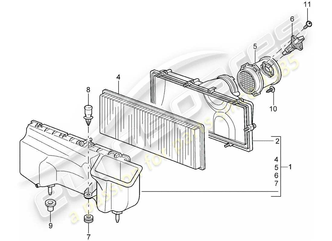 porsche 997 gt3 (2009) diagrama de piezas del limpiador de aire
