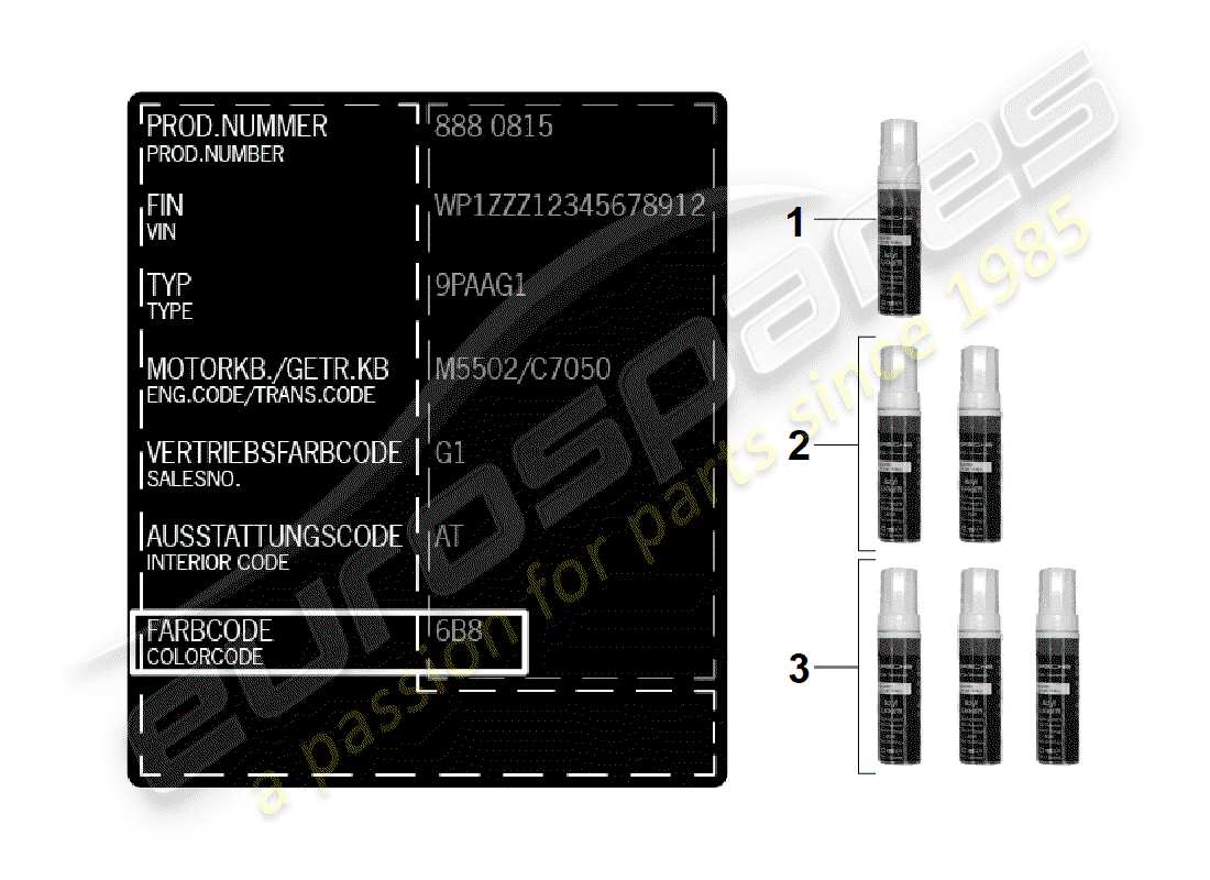 porsche 2020 (718 boxster spyder) diagrama de piezas de la barra de retoque de pintura