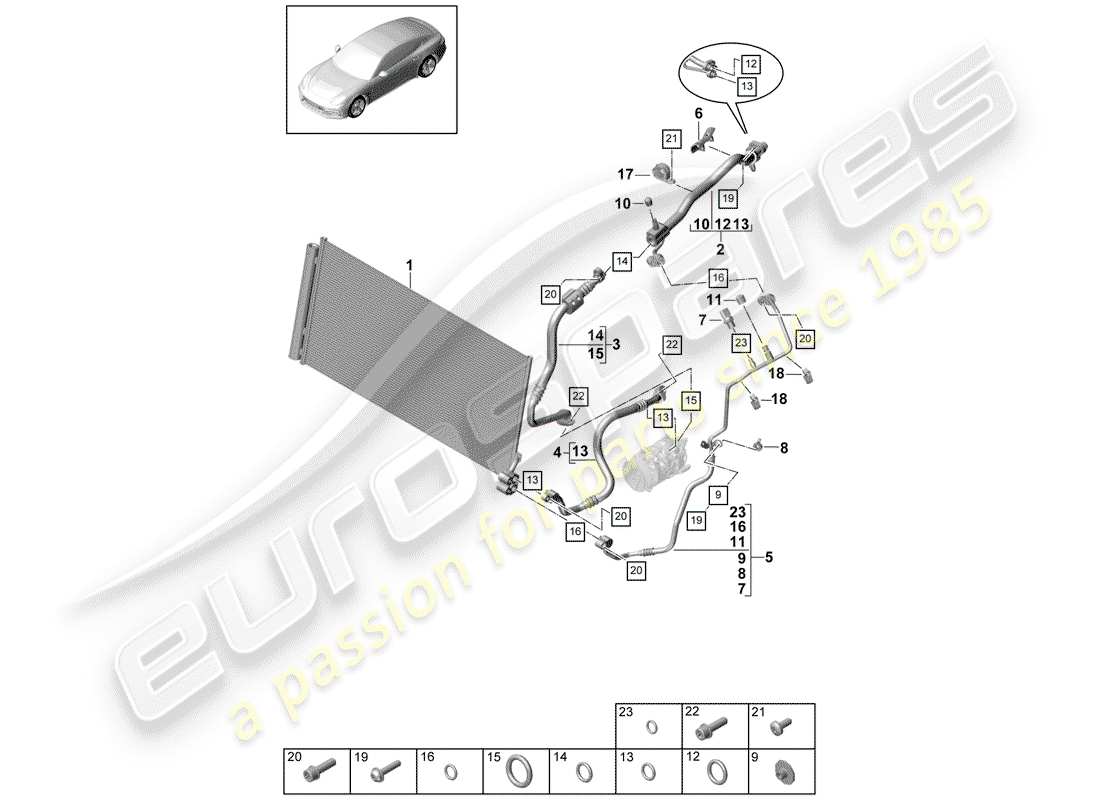 porsche 2019 (panamera 971-1) diagrama de piezas del circuito refrigerante