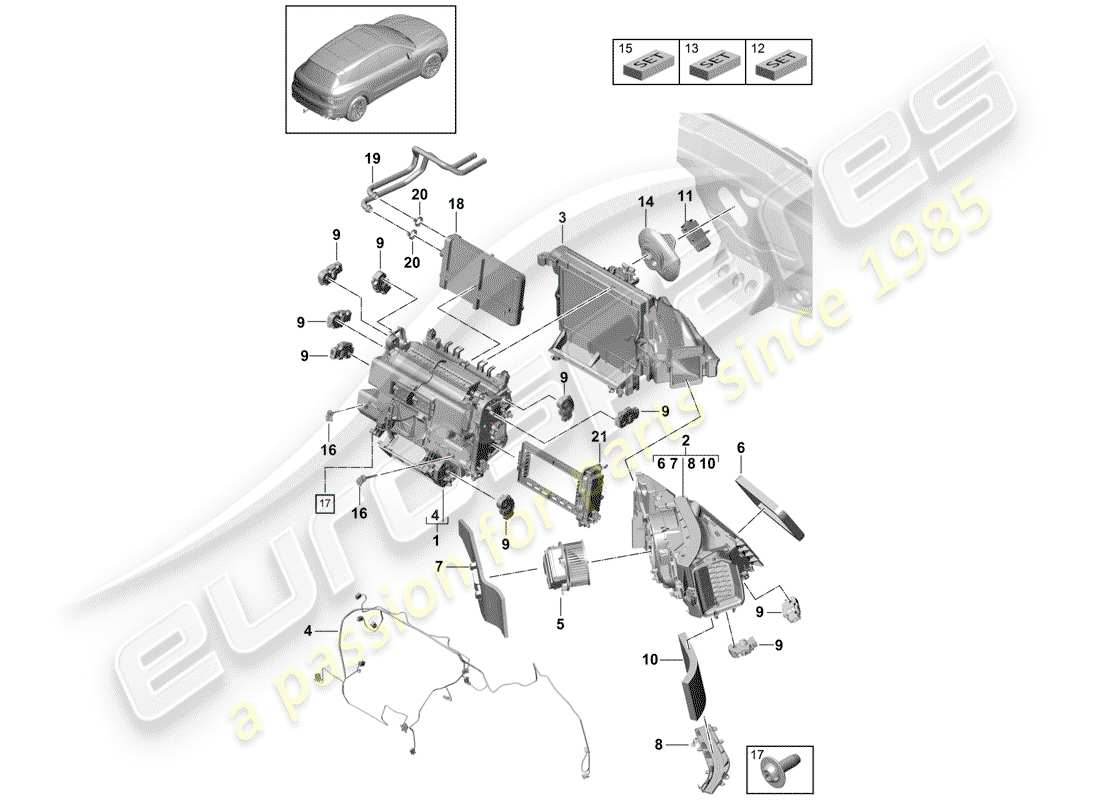 porsche 2018 (cayenne e3 9ya/9yb) aire acondicionado diagrama de piezas