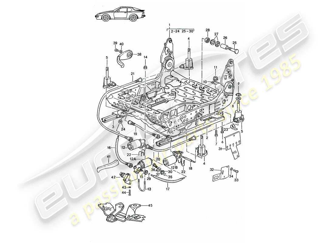 porsche seat 944/968/911/928 (1986) frame for seat - manually - electric - d >> - mj 1988 part diagram