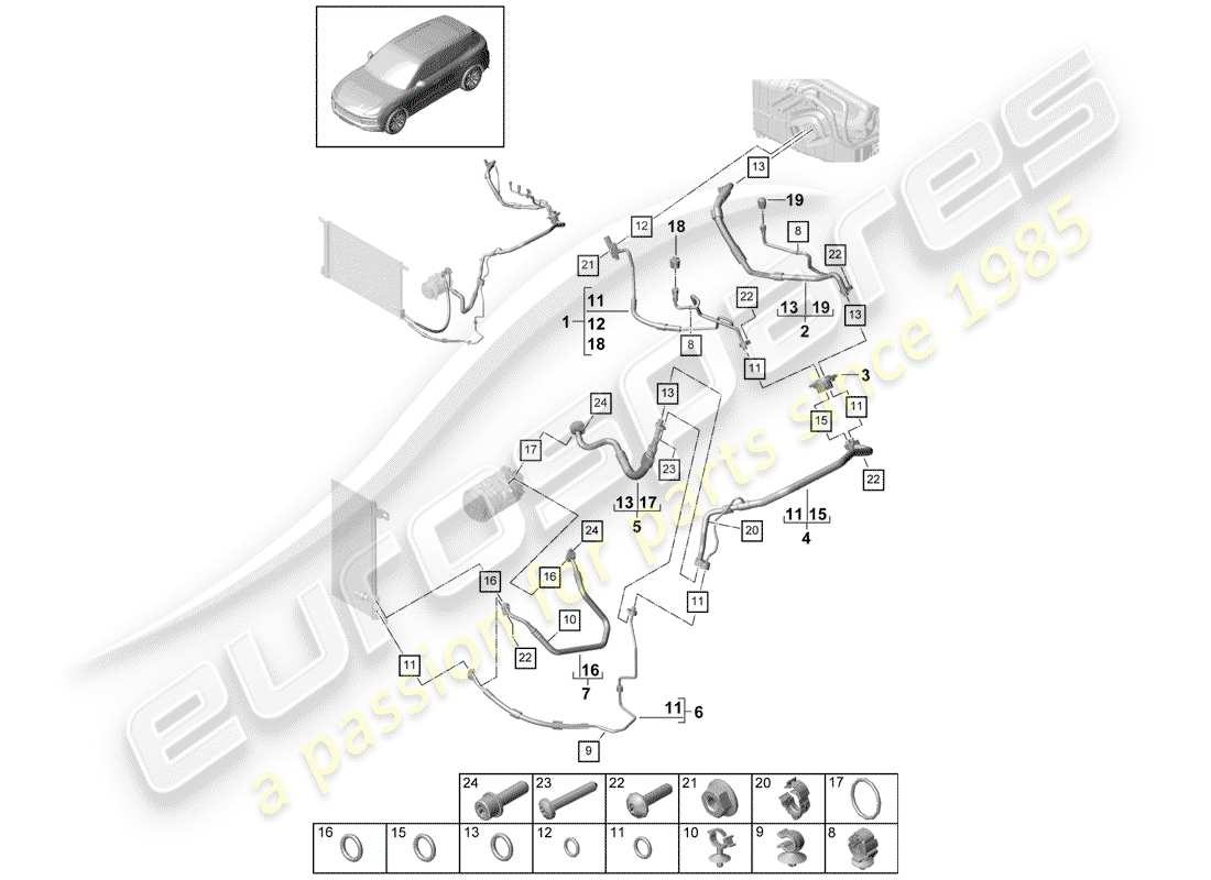porsche 2020 (cayenne e3 9ya/9yb) diagrama de piezas del aire acondicionado