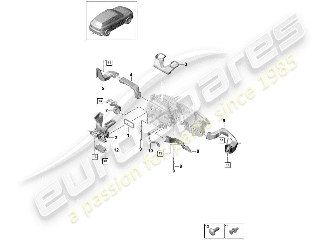 porsche 2020 (cayenne e3 9ya/9yb) diagrama de piezas del conducto de aire