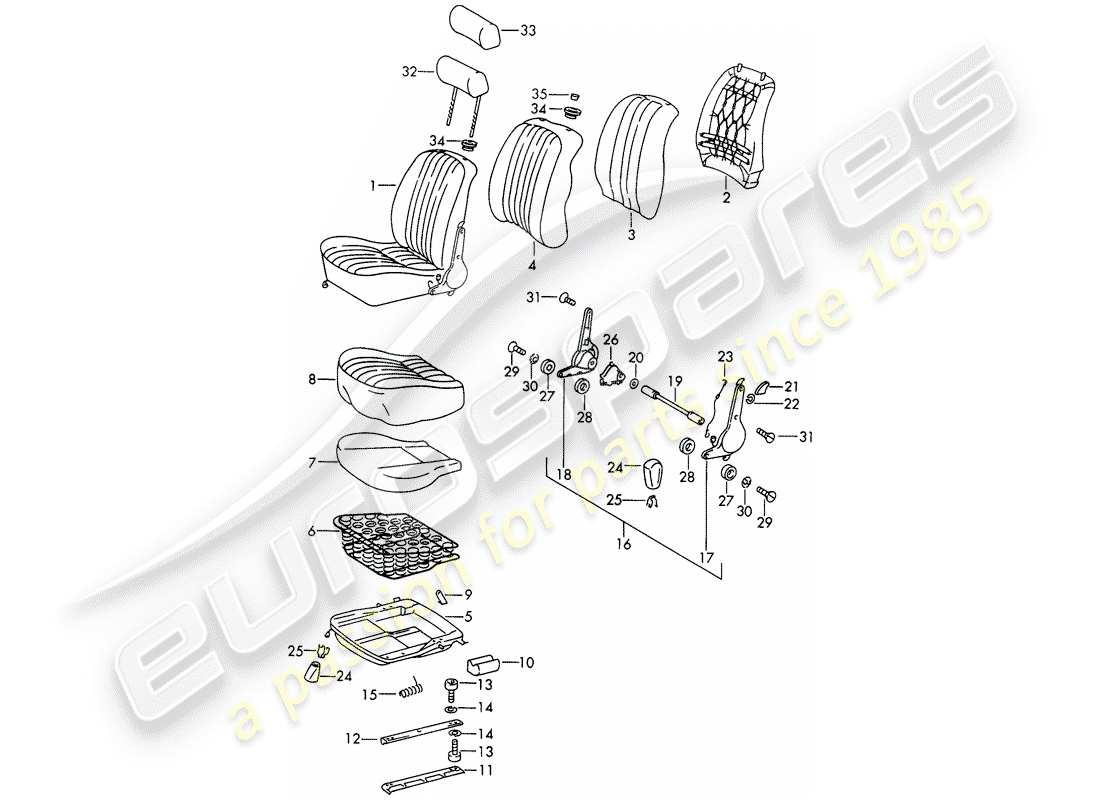 porsche 1966 (911/912) asiento delantero - d - mj 1969>> diagrama de piezas