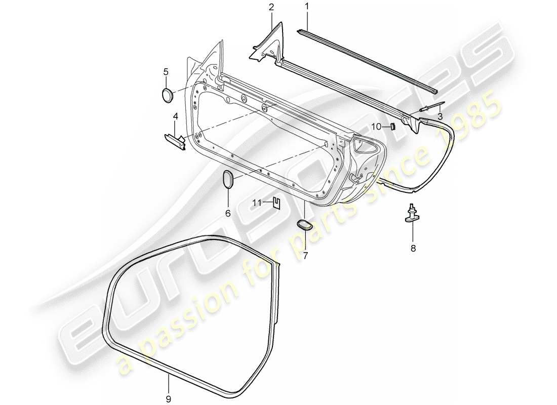 porsche 2007 (987 cayman) junta de la puerta diagrama de piezas
