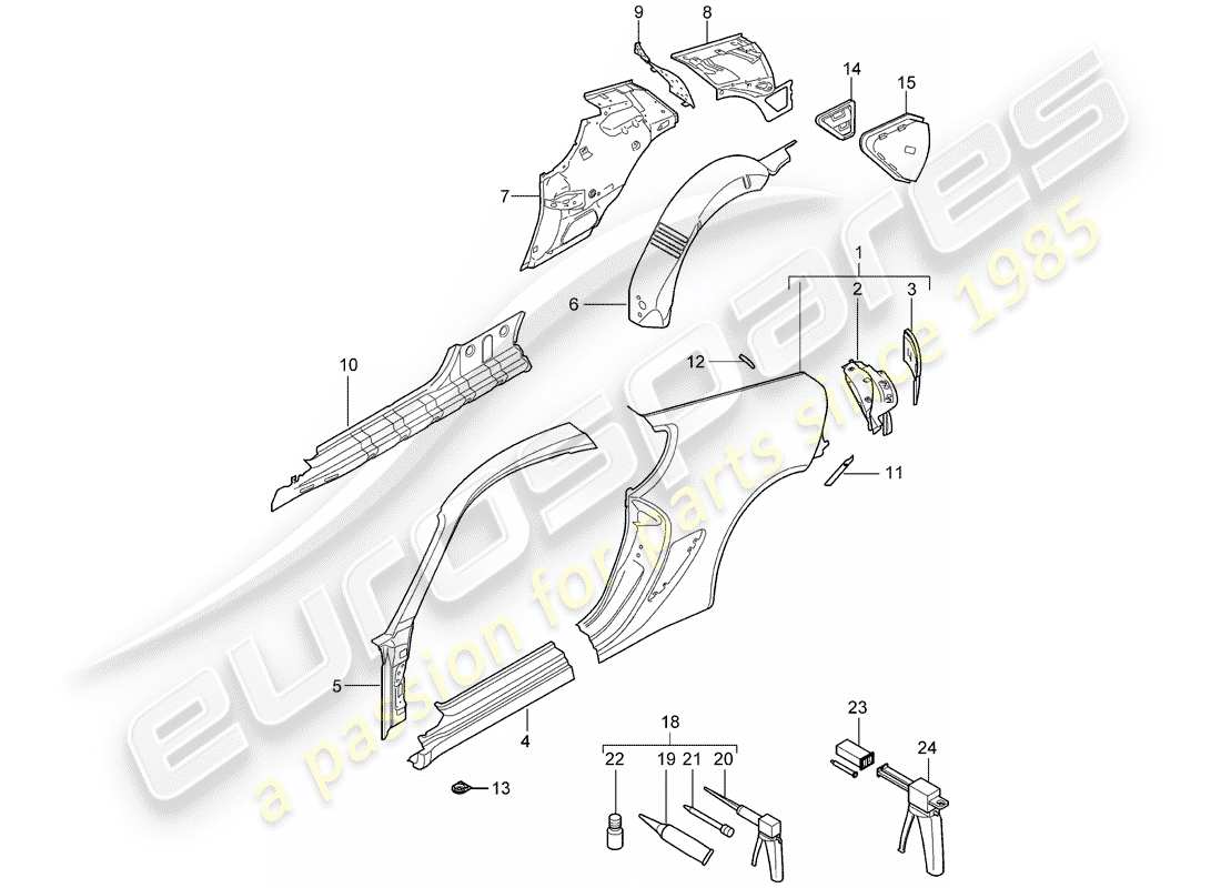 porsche 2006 (987 cayman) diagrama de piezas del panel lateral