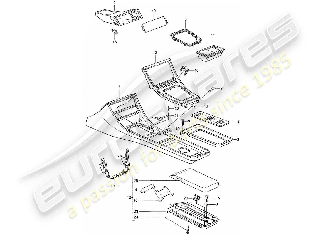 porsche 1993 (968) soporte de cassette - consola central diagrama de piezas