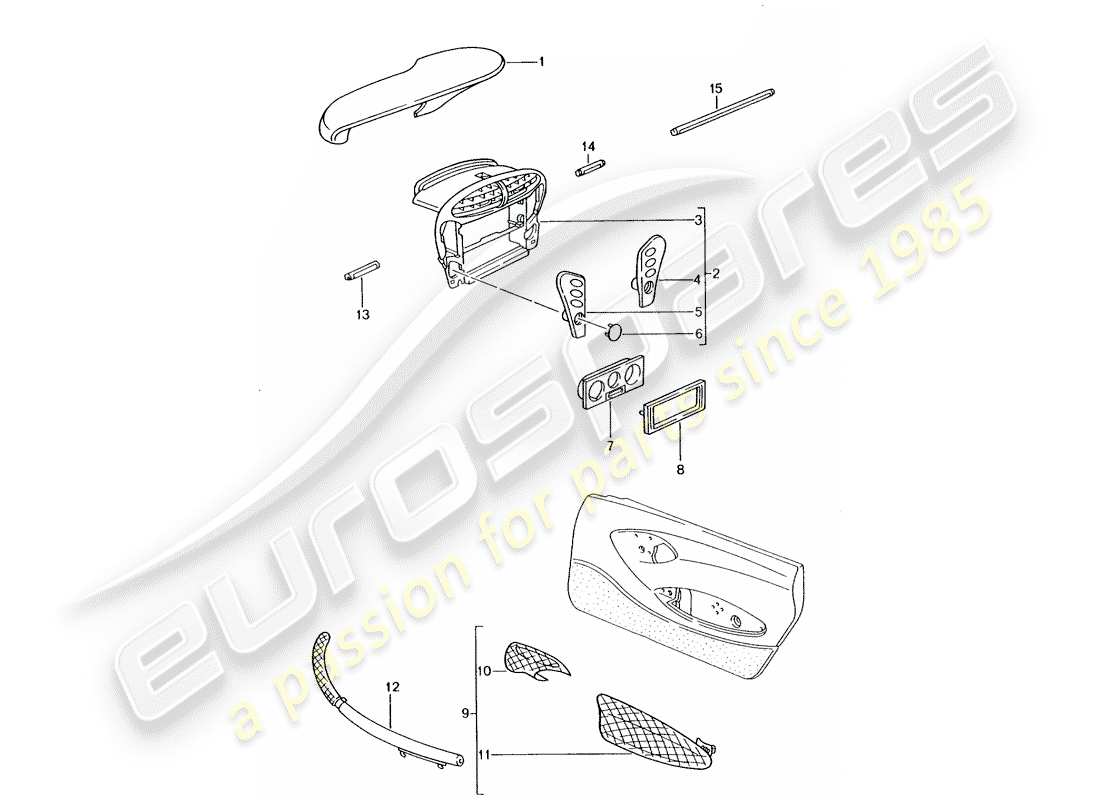 porsche 1987 (tequipment) caja de instrumentos diagrama de piezas