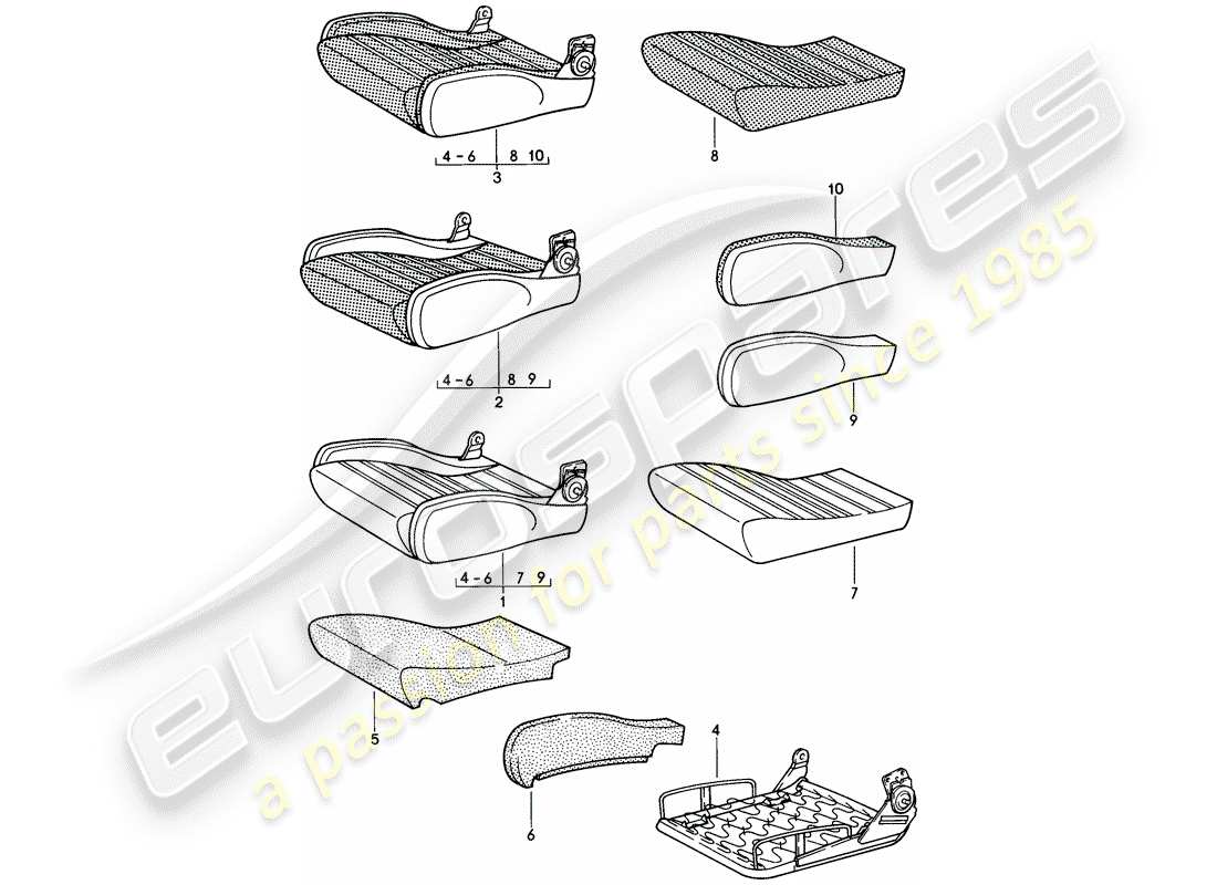 porsche 1985 (911) asiento deportivo - cojín - piezas individuales - d >> - mj 1984 diagrama de piezas