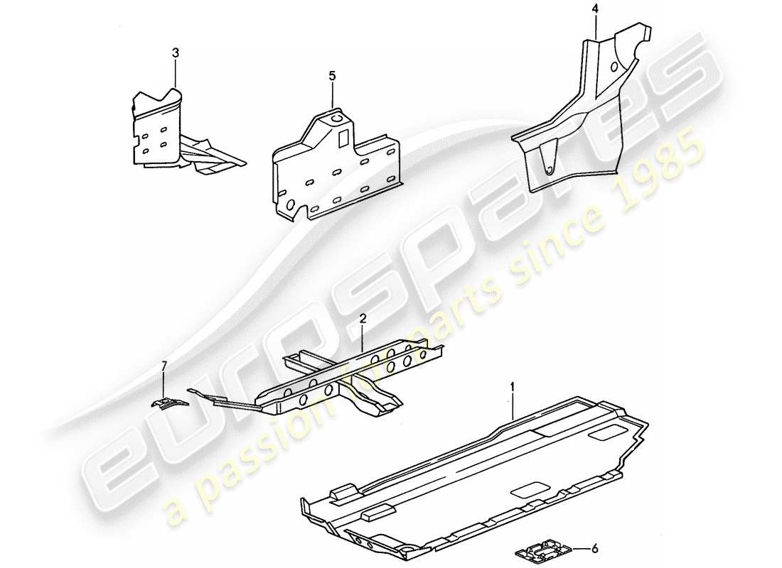 porsche 1994 (968) pan de piso - refuerzo diagrama de piezas