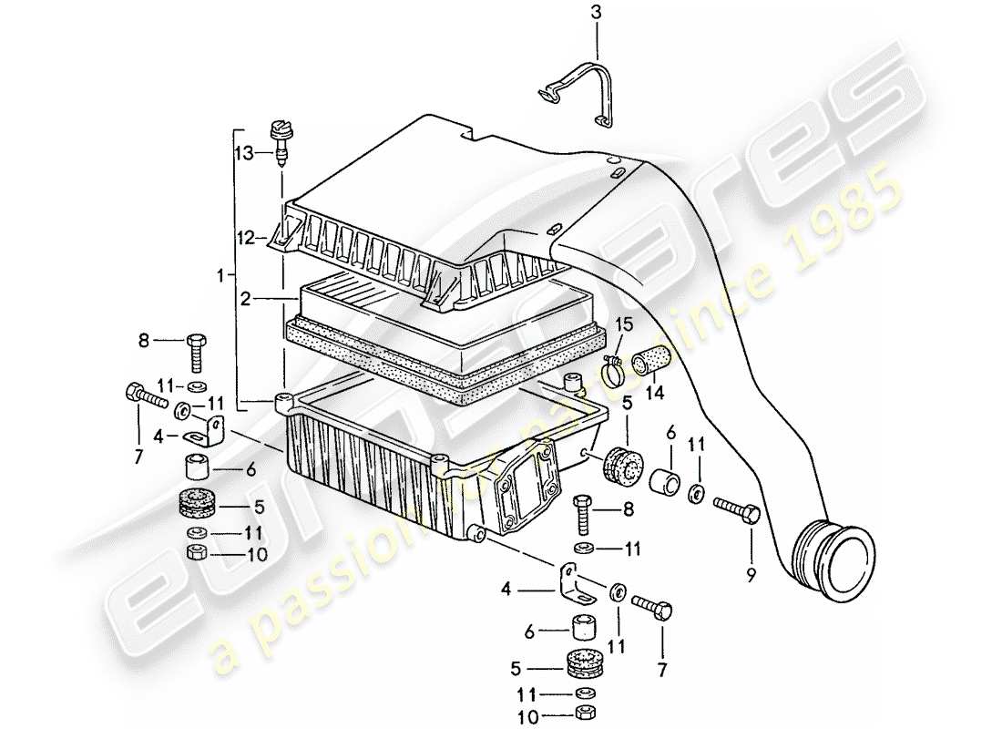 porsche 1989 (944) sistema de limpieza de aire diagrama de piezas