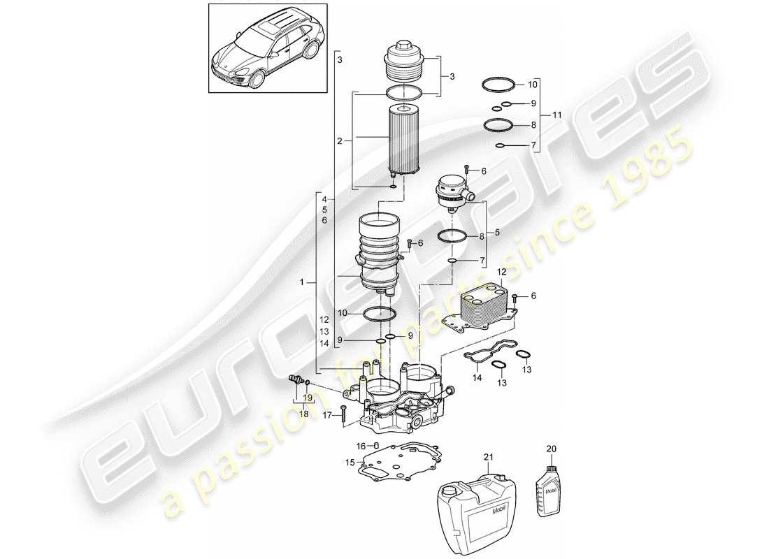 porsche 2016 (cayenne e2 92a) diagrama de piezas del filtro de aceite