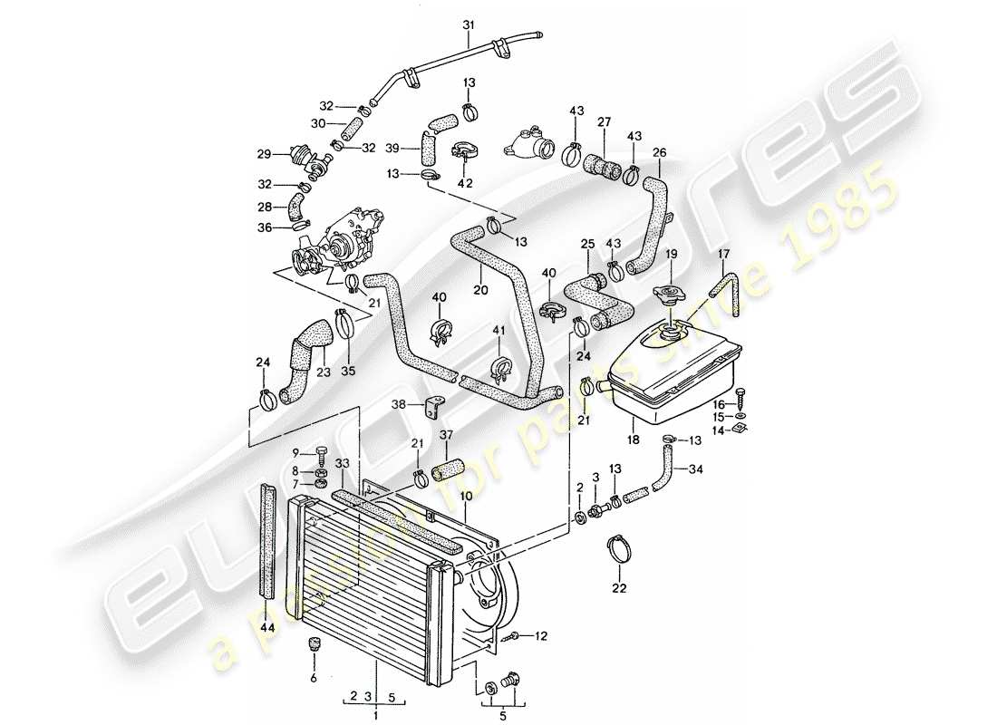 porsche 1991 (944) diagrama de piezas de refrigeración por agua