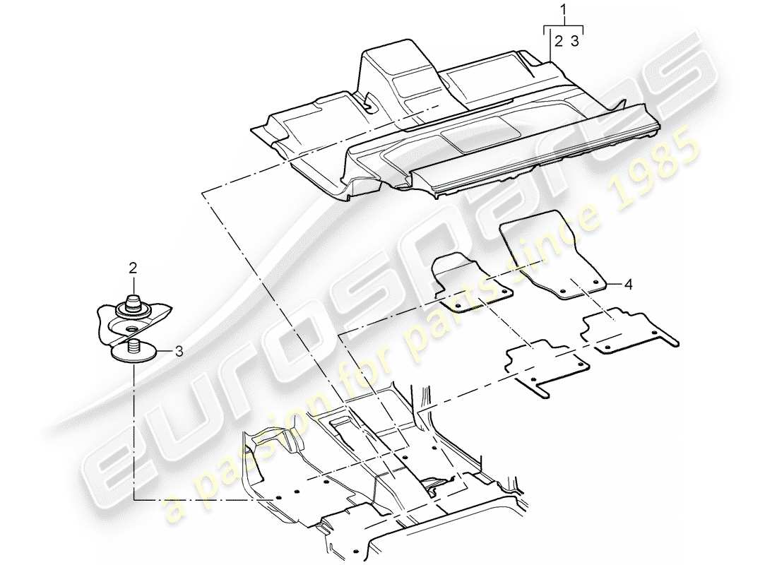 porsche 2010 (cayenne e1 9pa) cubierta de piso diagrama de piezas