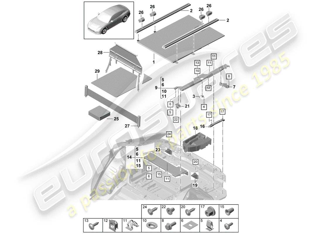 porsche 2018 (panamera 971-1) revestimientos del maletero diagrama de piezas