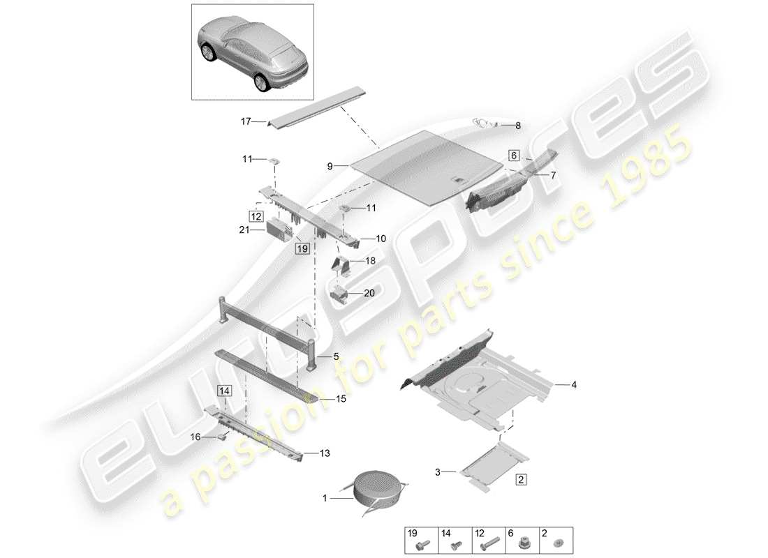 porsche 2019 (macan) diagrama de piezas del revestimiento
