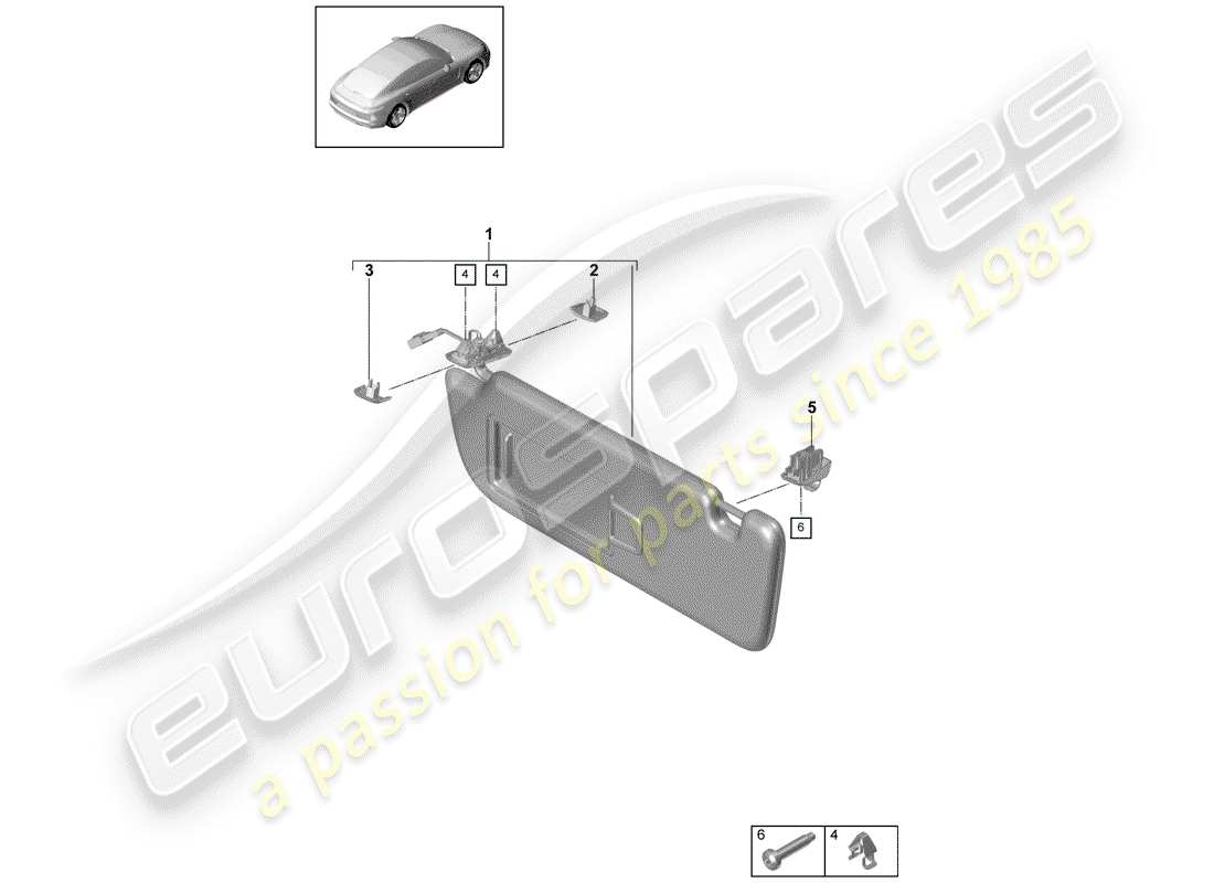 porsche 2020 (panamera 971-1) diagrama de piezas de las visores sun