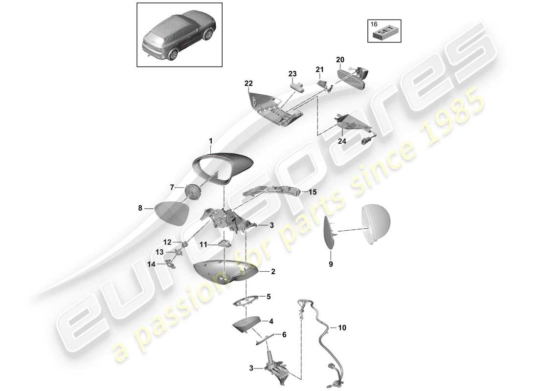 porsche 2018 (cayenne e3 9ya/9yb) espejo retrovisor interior diagrama de piezas