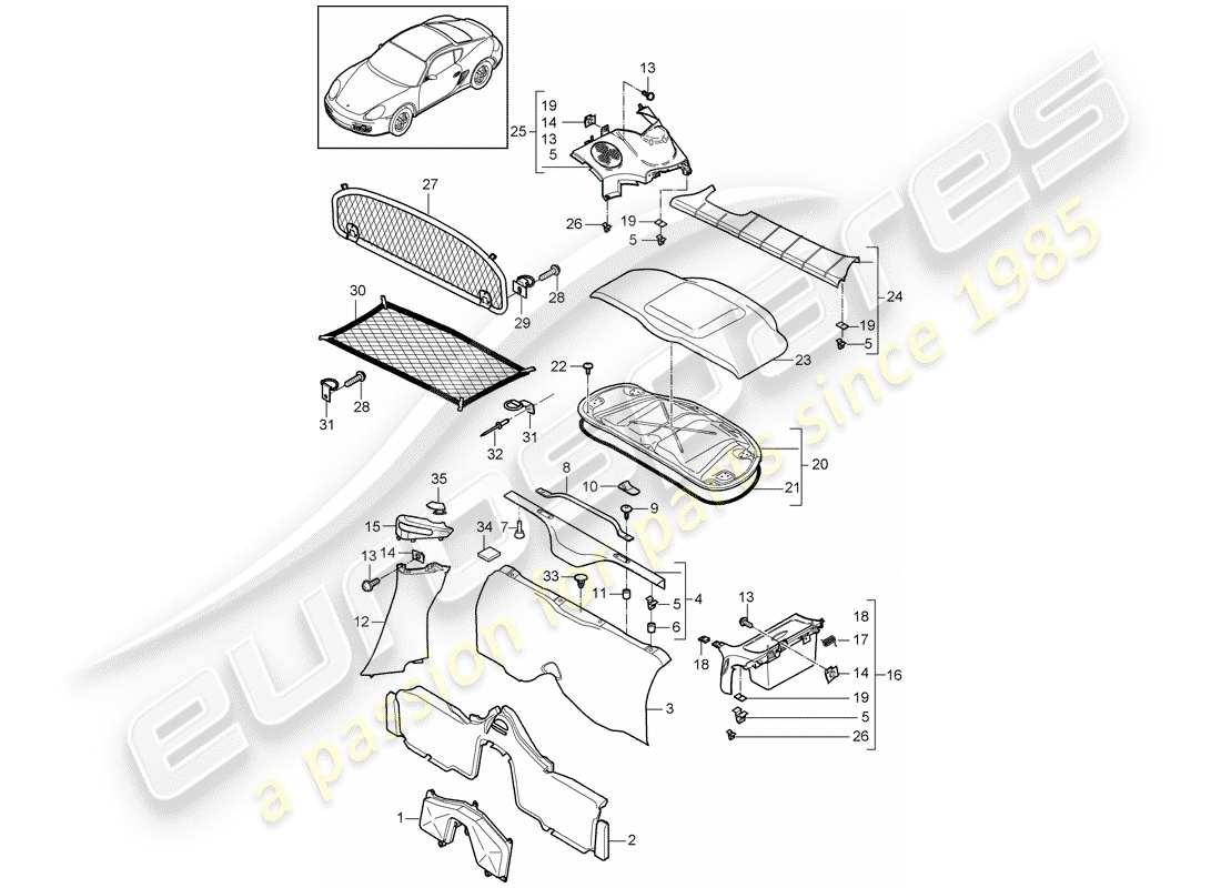 porsche 2011 (987 cayman) adornos diagrama de piezas