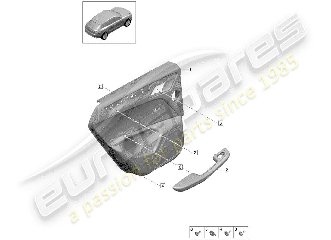 porsche 2019 (macan) paneles de acabado de puertas diagrama de piezas