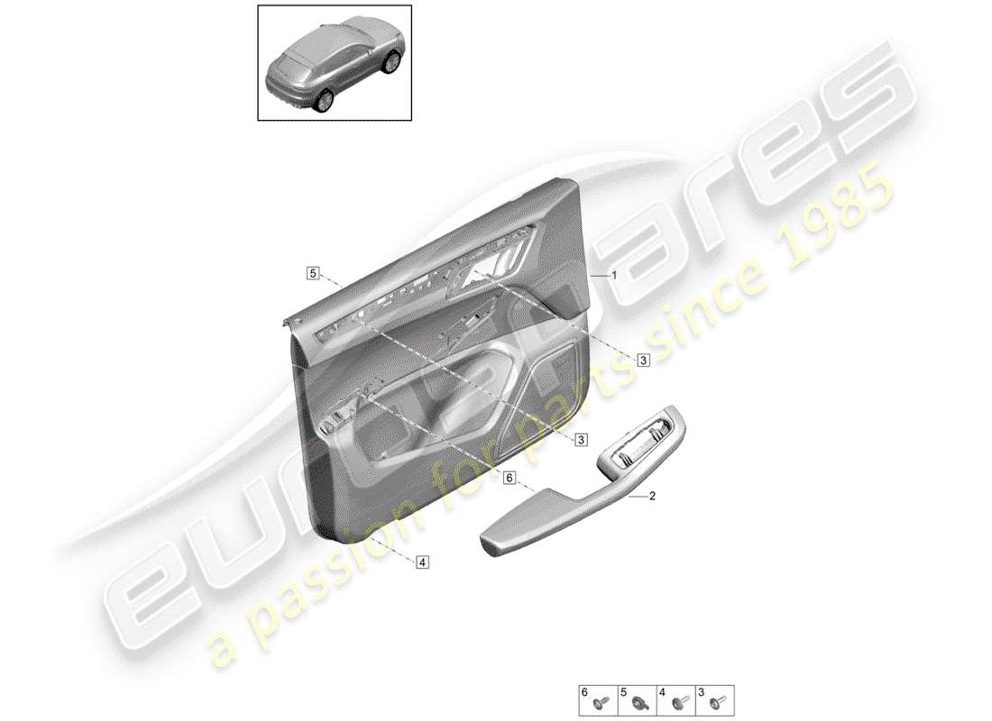 porsche 2019 (macan) paneles de acabado de puertas diagrama de piezas