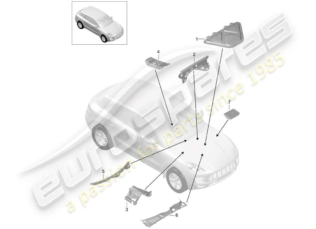 porsche 2017 (macan) absorbente de sonido diagrama de piezas
