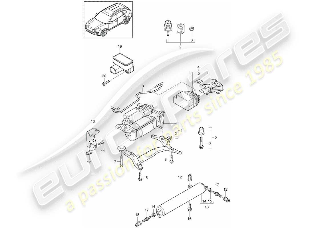 porsche 2016 (cayenne e2 92a) sistema de autonivelación diagrama de piezas