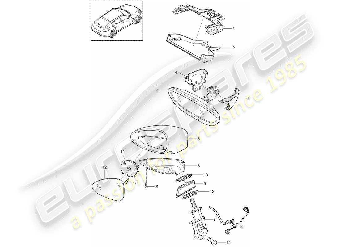 porsche 2011 (panamera 970) espejo retrovisor interior diagrama de piezas