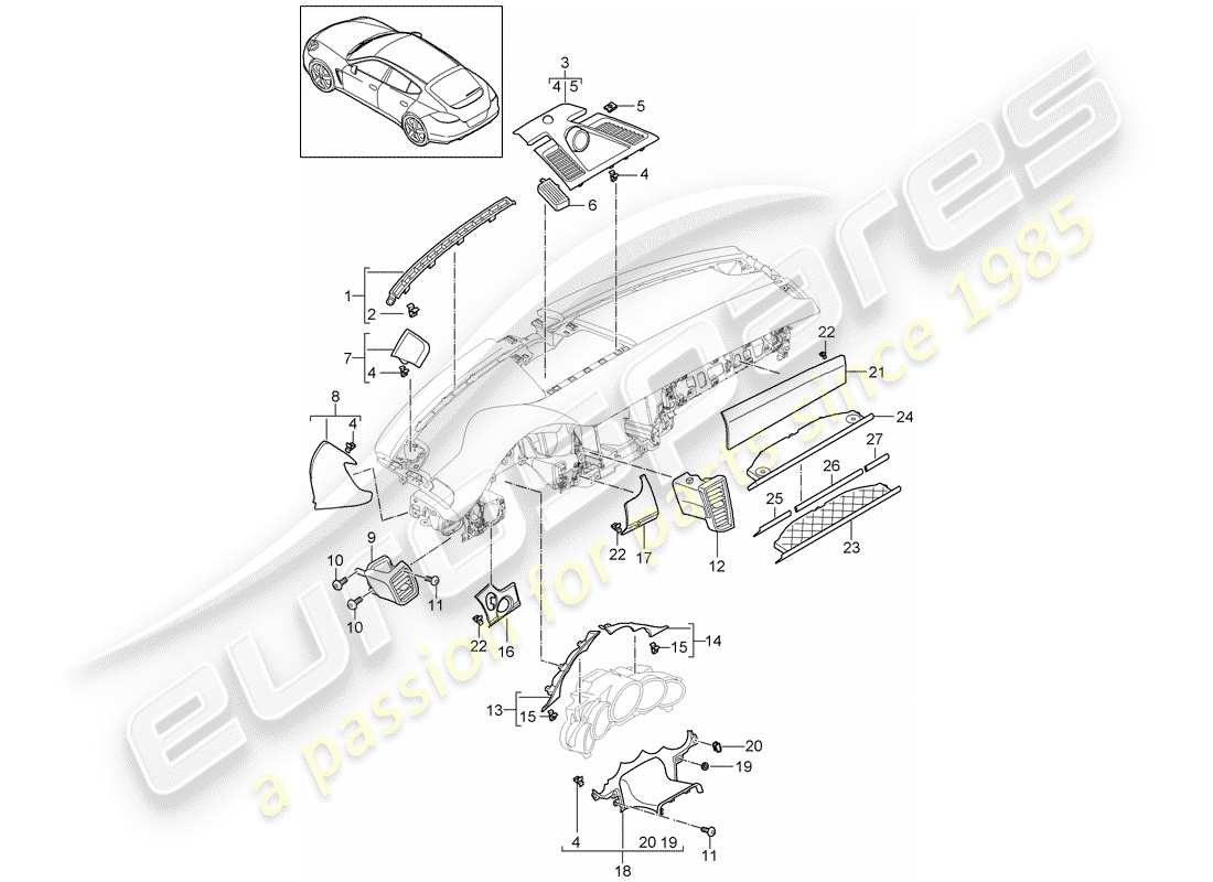porsche 2011 (panamera 970) accesorios diagrama de piezas