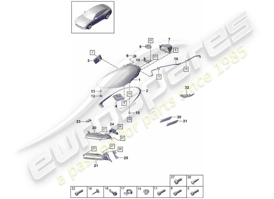 porsche 2019 (panamera 971-1) faro led diagrama de piezas
