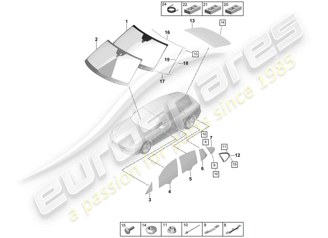 porsche 2020 (panamera 971-1) vidrio del parabrisas diagrama de piezas