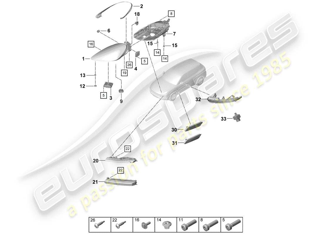 porsche 2020 (cayenne e3 9ya/9yb) diagrama de piezas del faro led