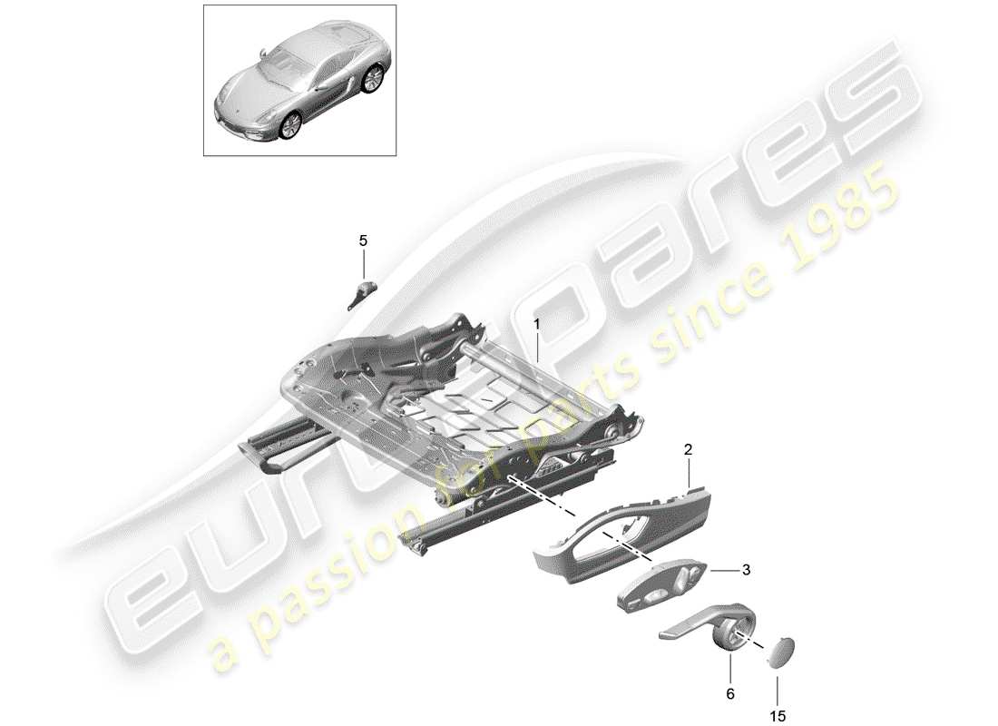 porsche 2015 (981 cayman) estructura del asiento diagrama de piezas