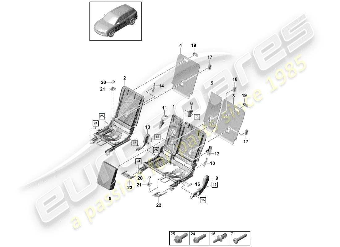 porsche 2020 (cayenne e3 9ya/9yb) respaldo del asiento trasero diagrama de piezas