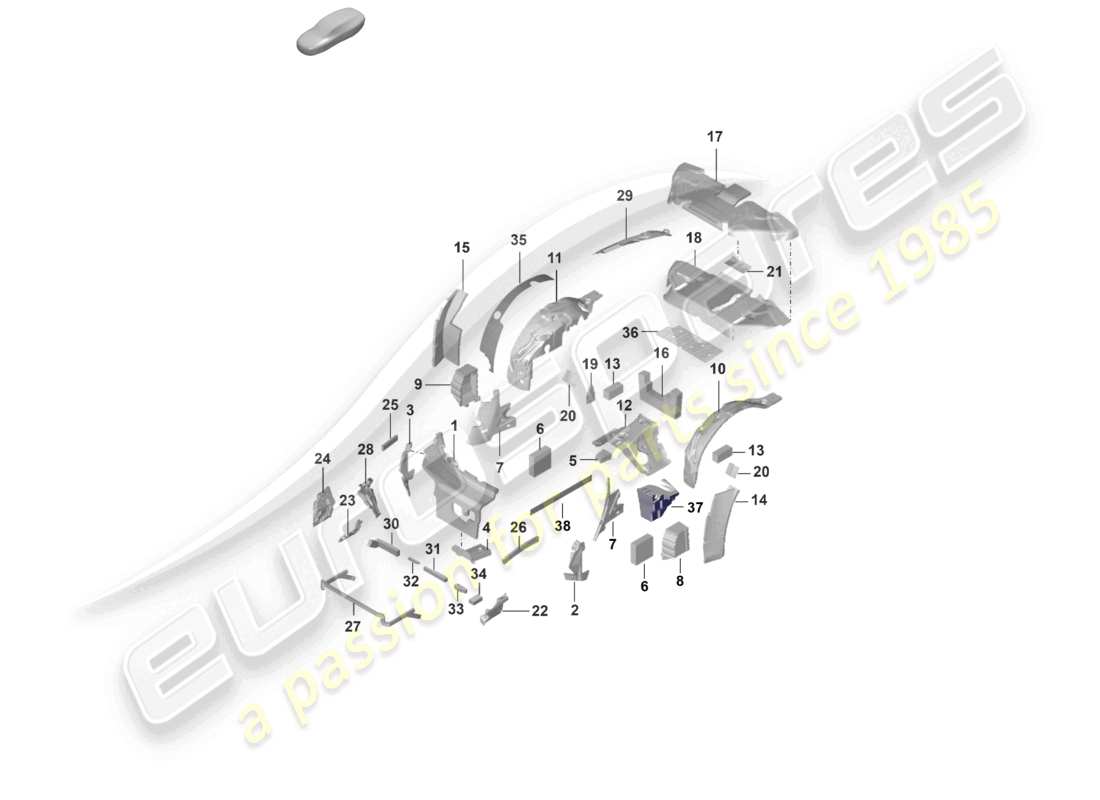 porsche 2019 (992-1) absorbente de sonido cuerpo amortiguador diagrama de piezas