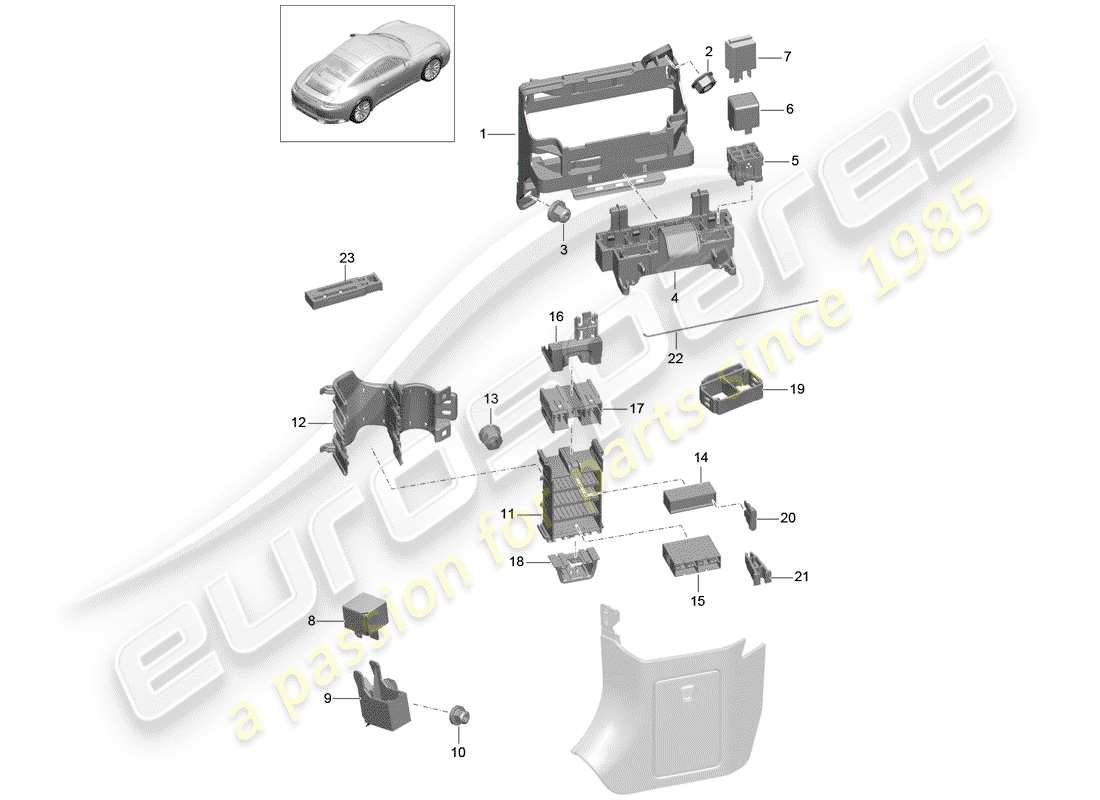 porsche 2017 (991-2) diagrama de piezas de la caja de fusibles/placa de relé