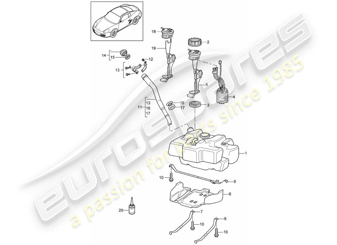 porsche 2012 (987 cayman) depósito de combustible diagrama de piezas