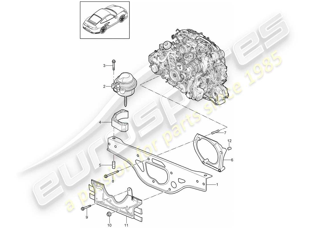 porsche 911 t/gt2rs (2012) suspensión del motor diagrama de piezas