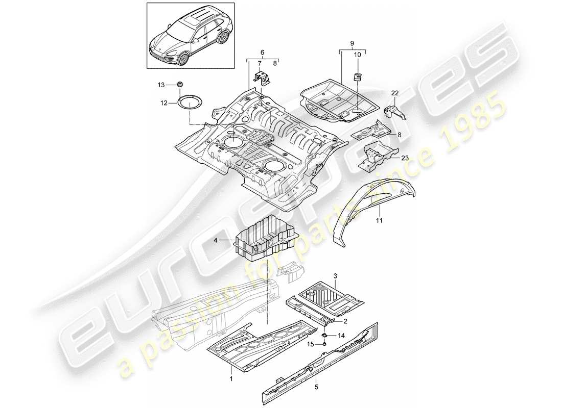 porsche 2017 (cayenne e2 92a) placas de piso diagrama de piezas