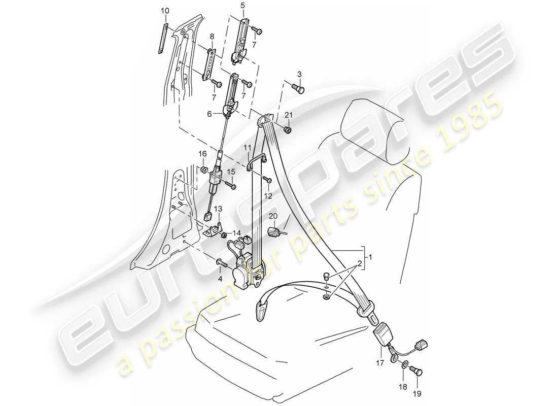 porsche 2008 (cayenne e1 9pa) diagrama de piezas del cinturón de seguridad