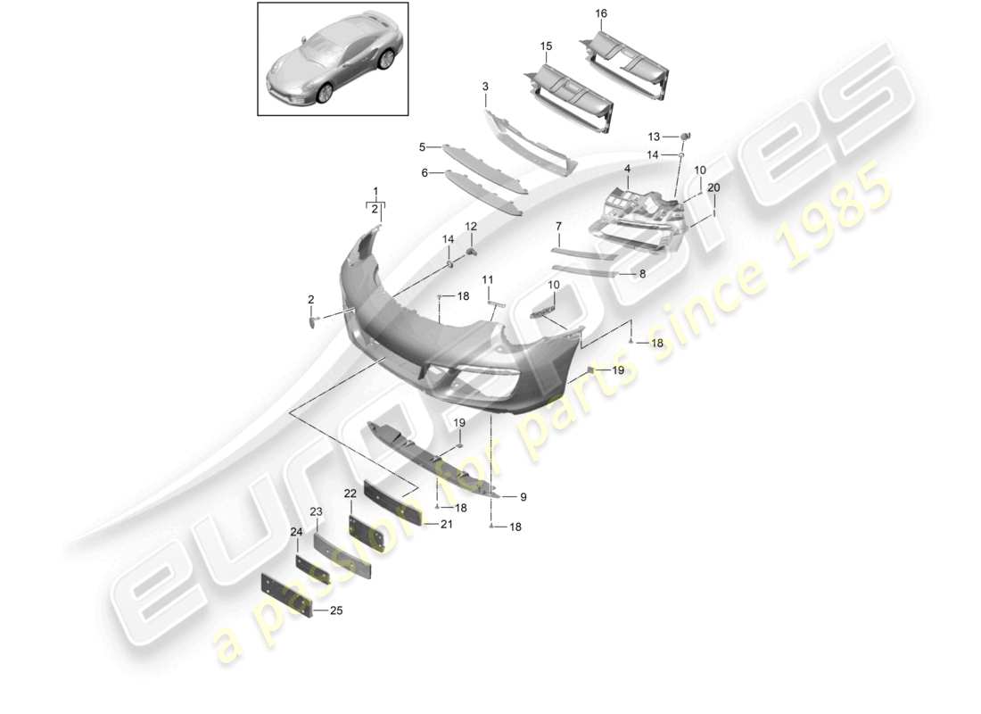 porsche 2017 (991-2 turbo) parachoques delantero diagrama de piezas