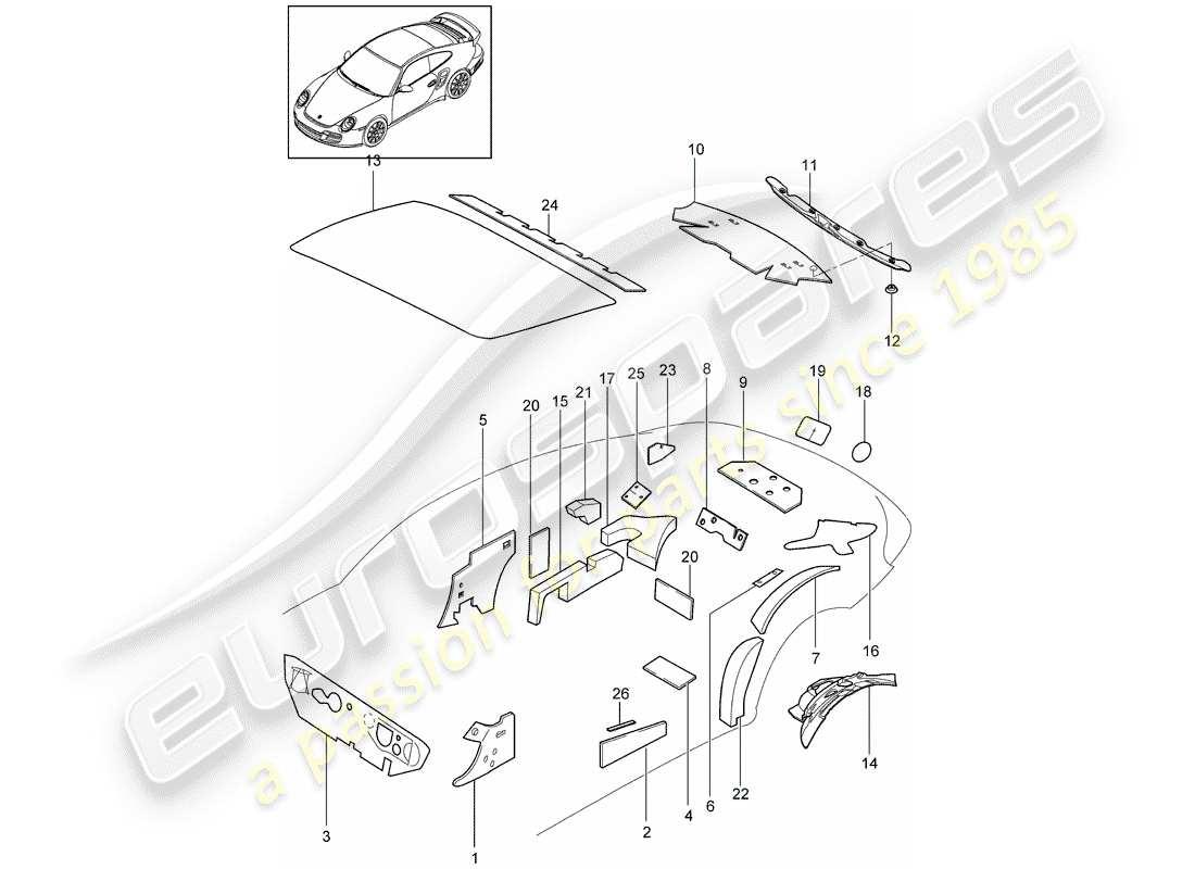 porsche 2012 (997-2 turbo / gt2 rs) carrocería diagrama de piezas