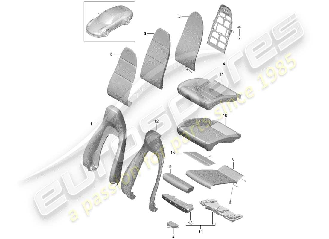 porsche 2014 (991-1) diagrama de piezas de la pieza de espuma