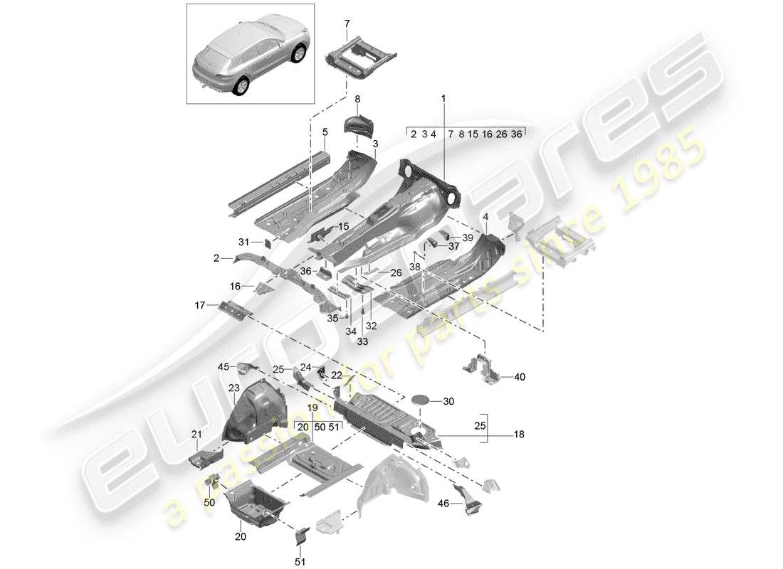 porsche 2018 (macan) placas de piso diagrama de piezas