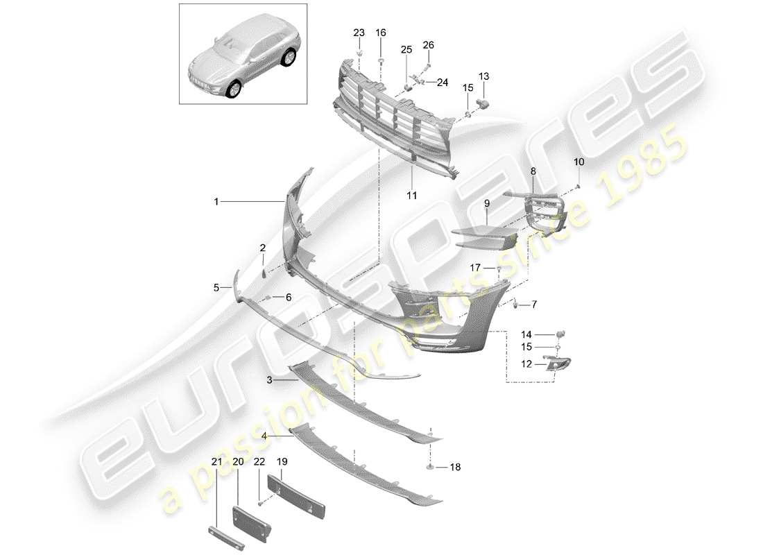 porsche 2018 (macan) parachoque diagrama de piezas